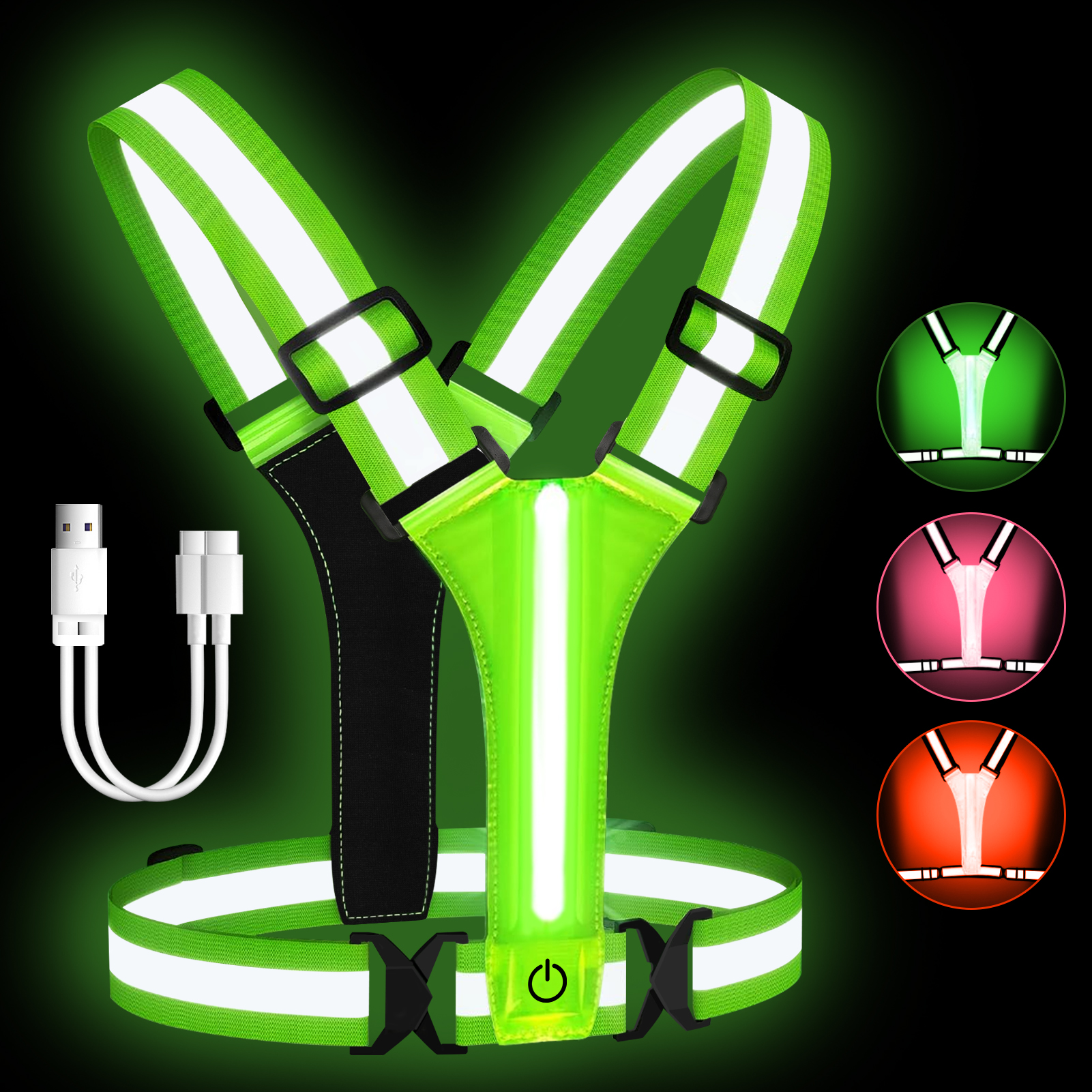 Running Visibility Gear - Adjustable LED Reflective Vest Running Gear